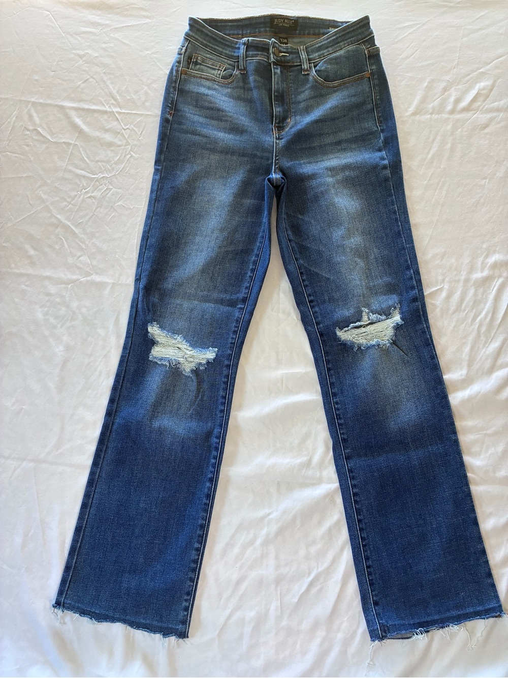 Judy Blue Straight Fit Mid-Rise Distressed Women’s Jeans - Blue